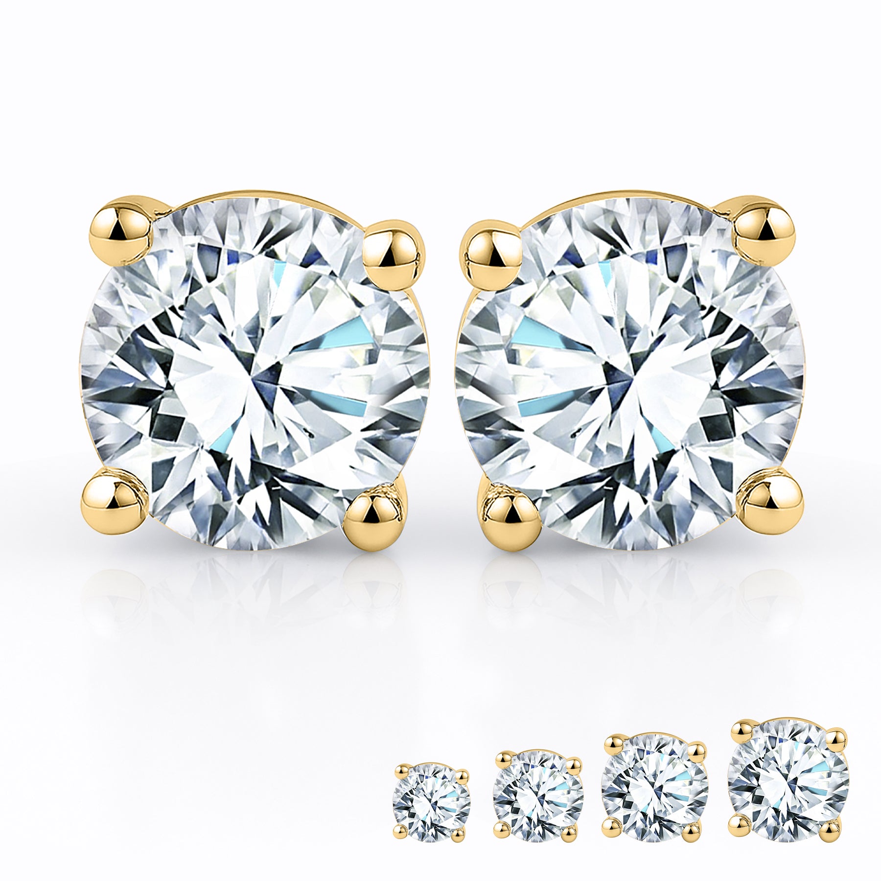 JeenMata Lab Grown Diamond Earrings 0.75 Carat Round Cut 18K Yellow Gold Plated Solitaire Studs for Women