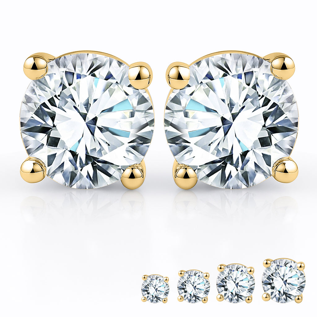 JeenMata Lab Grown Diamond Earrings 1 Carat Round Cut 18K Yellow Gold Plated Solitaire Studs for Women
