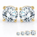 JeenMata Lab Grown Diamond Earrings 1 Carat Round Cut 18K Yellow Gold Plated Solitaire Studs for Women
