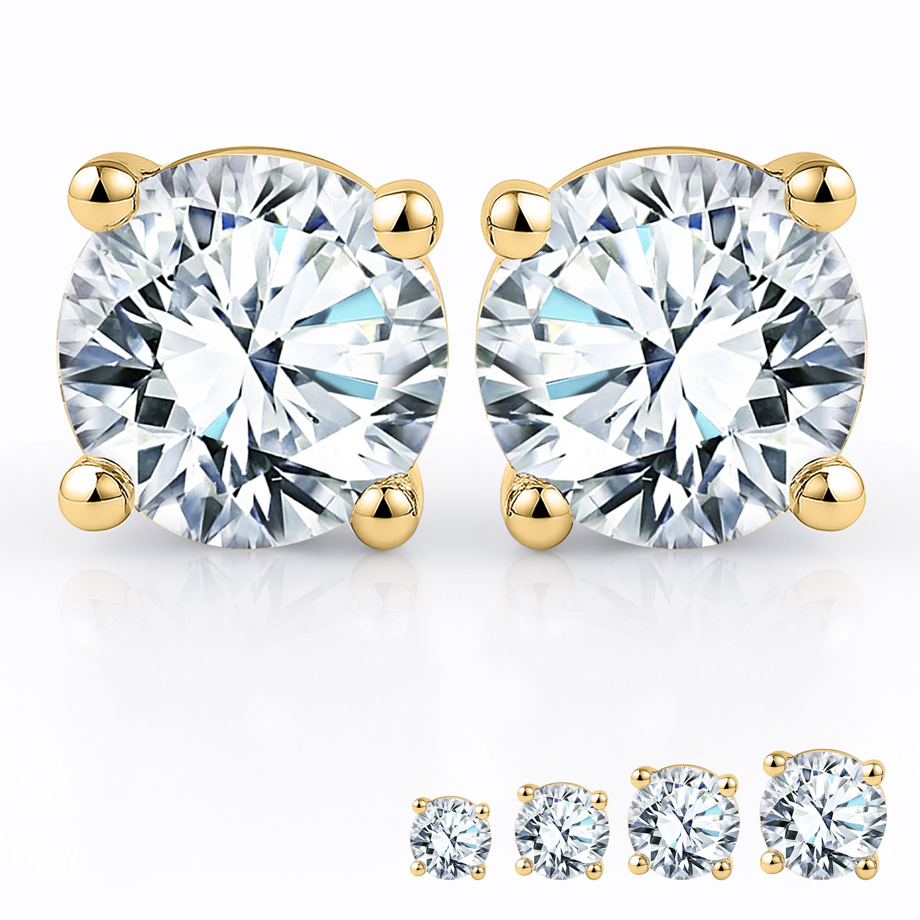 JeenMata Lab Grown Diamond Earrings 1 Carat Round Cut 18K Yellow Gold Plated Solitaire Studs for Women