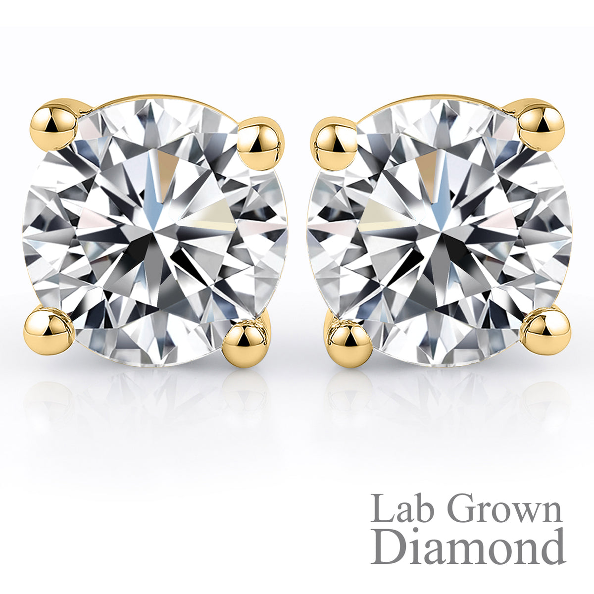 JeenMata Lab Grown Diamond Earrings 1.25 Carat Round Cut 18K Yellow Gold Plated Solitaire Studs for Women