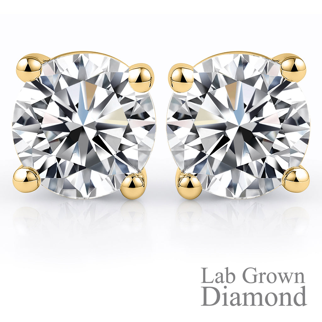 JeenMata Lab Grown Diamond Earrings 0.75 Carat Round Cut 18K Yellow Gold Plated Solitaire Studs for Women