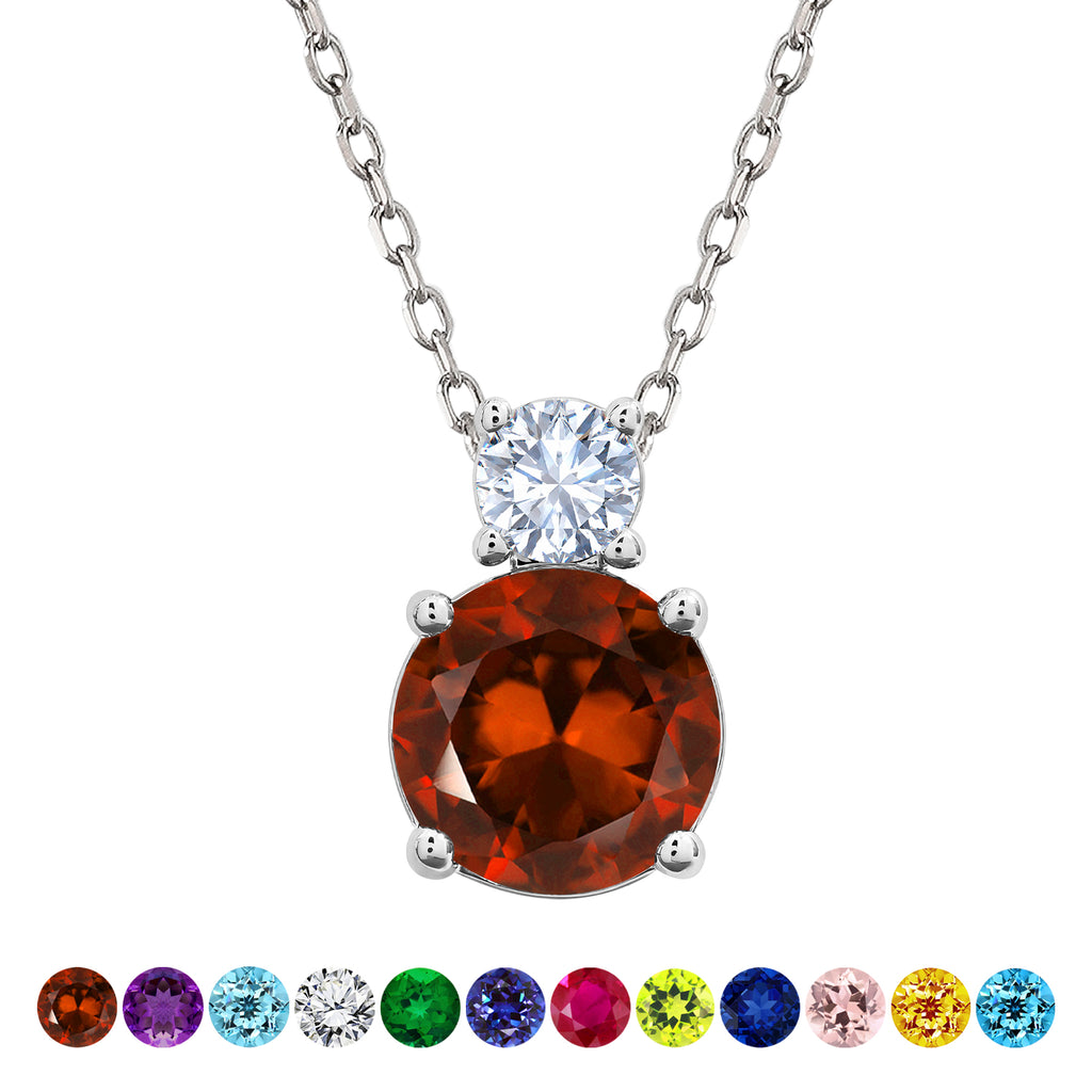 JeenMata 3.75 Carat January Garnet Birthstone Necklace - Dangling Round Cut Necklace Pendant in White Gold Plating for Women