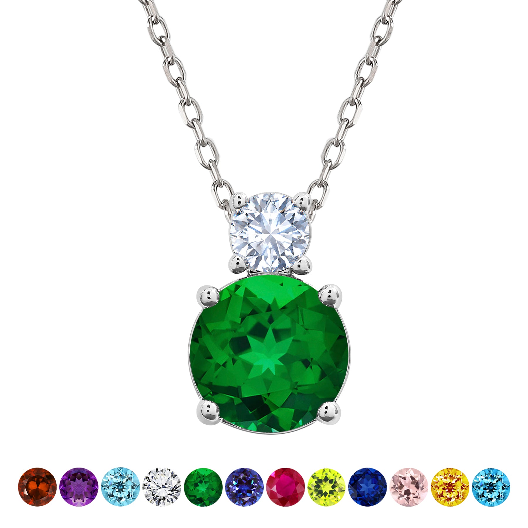 JeenMata 3.75 Carat May Emerald Birthstone Necklace - Dangling Round Cut Necklace Pendant in White Gold Plating for Women