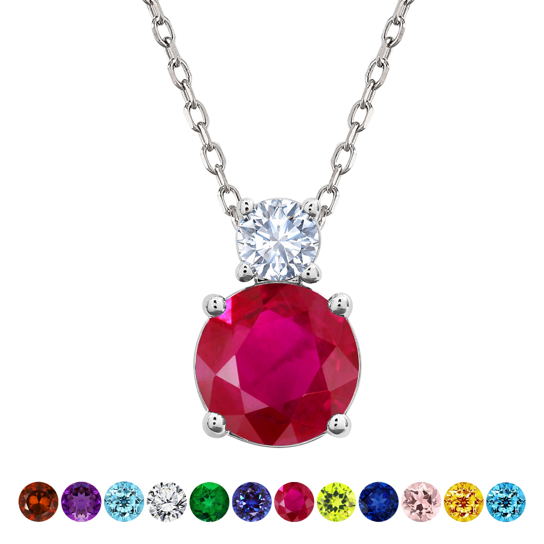 JeenMata 3.75 Carat July Ruby Birthstone Necklace - Dangling Round Cut Necklace Pendant in White Gold Plating for Women