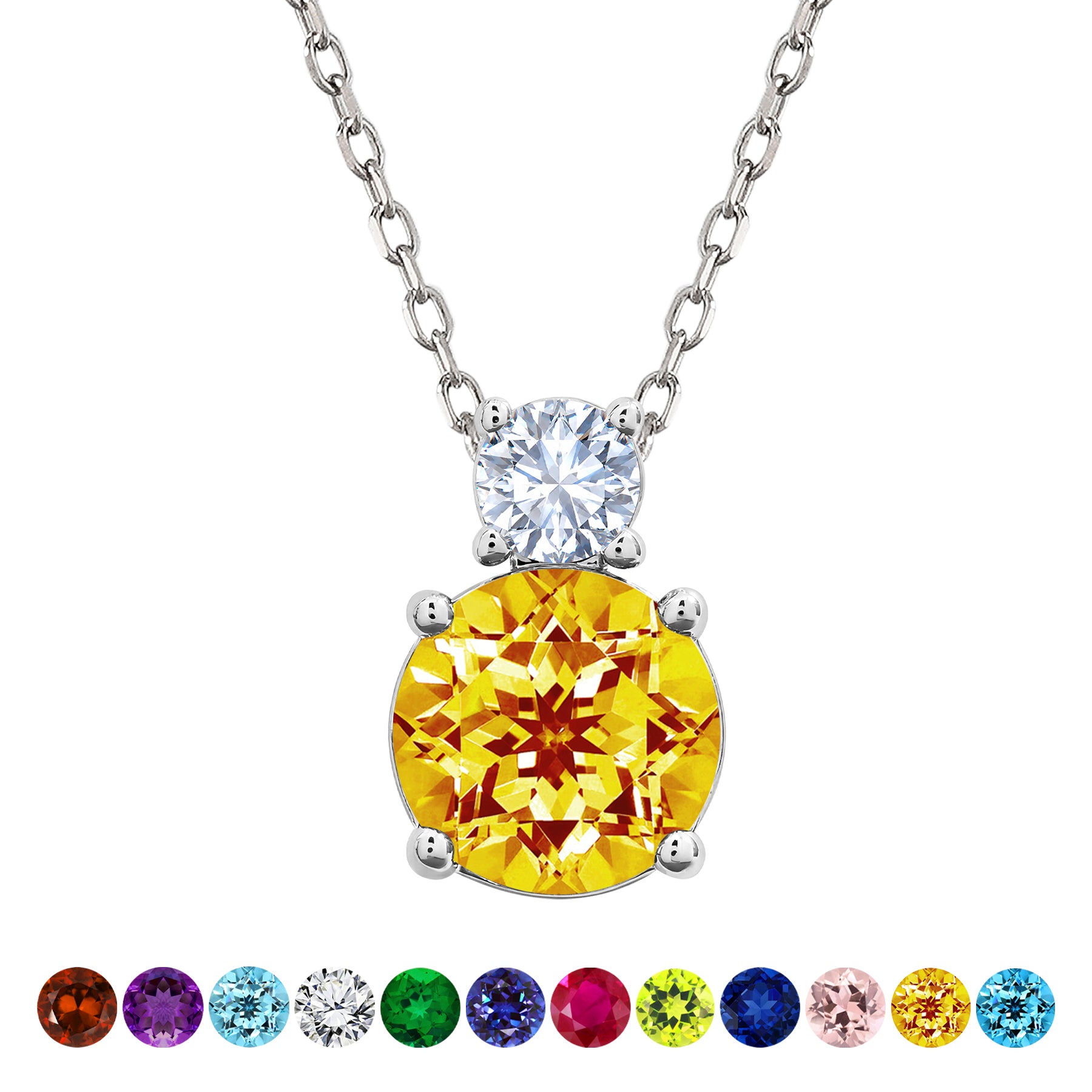 JeenMata 3.75 Carat November Citrine Birthstone Necklace - Dangling Round Cut Necklace Pendant in White Gold Plating for Women