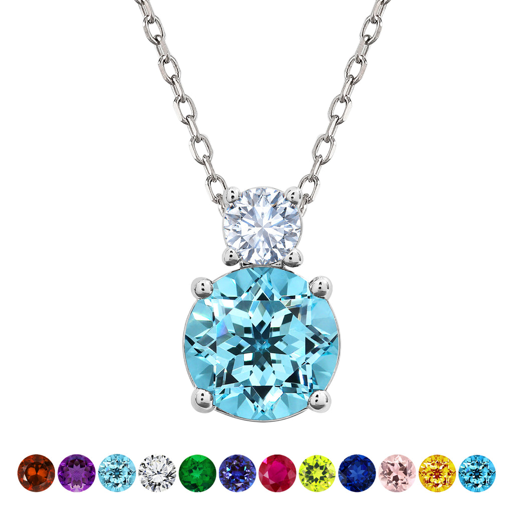 JeenMata 3.75 Carat March Aquamarine Birthstone Necklace - Dangling Round Cut Necklace Pendant in White Gold Plating for Women