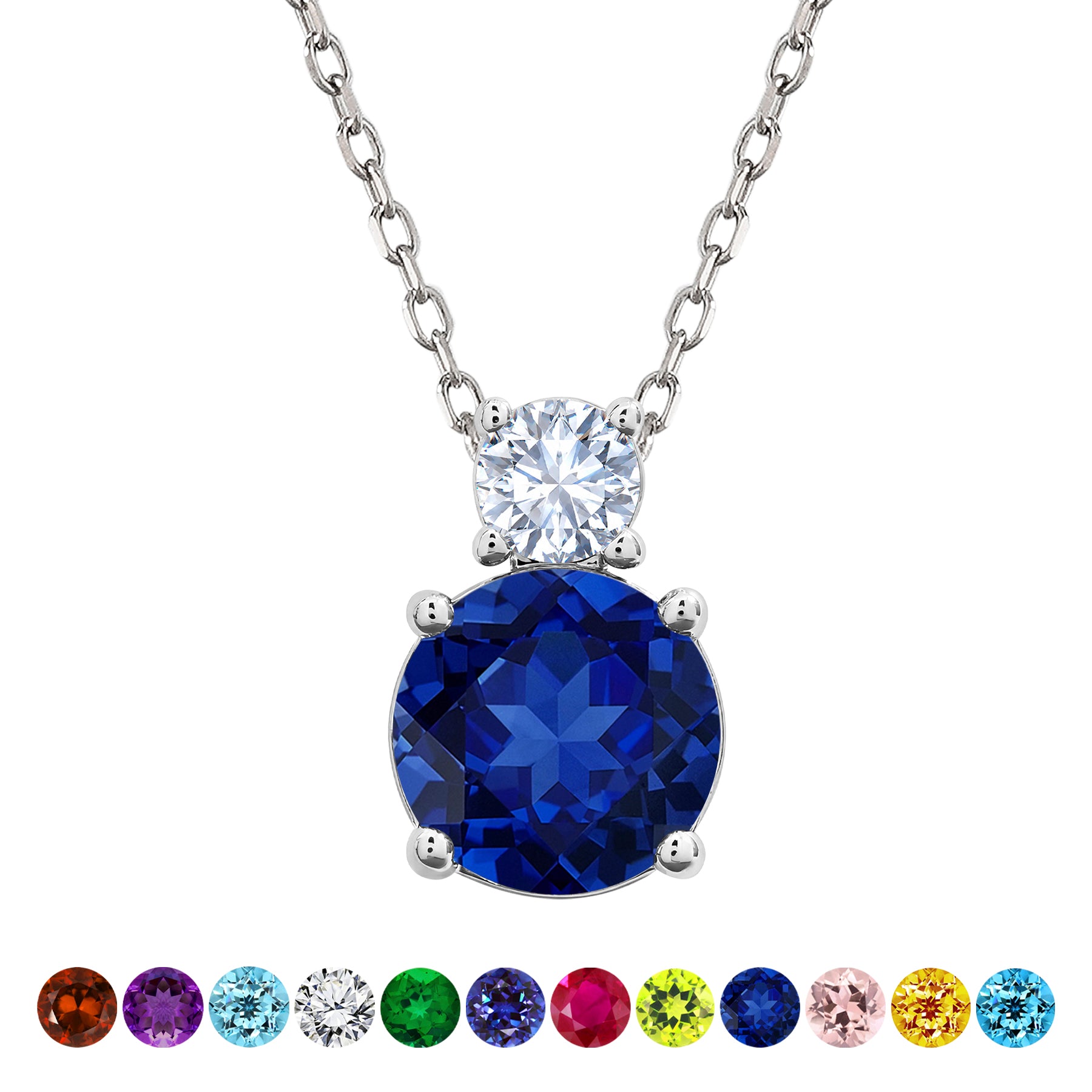 JeenMata 3.75 Carat September Royal Blue Sapphire Birthstone Necklace - Dangling Round Cut Necklace Pendant in White Gold Plating for Women