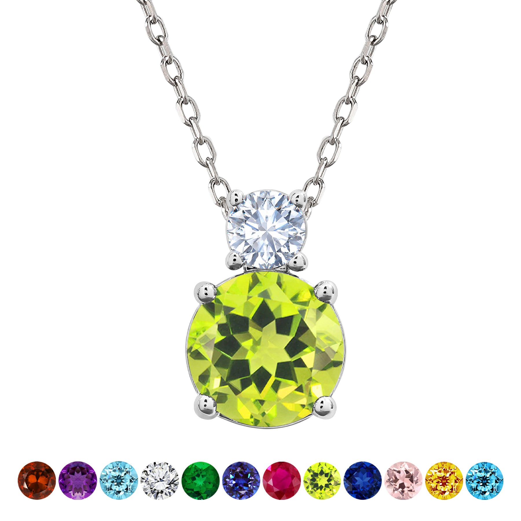 JeenMata 3.75 Carat August Peridot Birthstone Necklace - Dangling Round Cut Necklace Pendant in White Gold Plating for Women