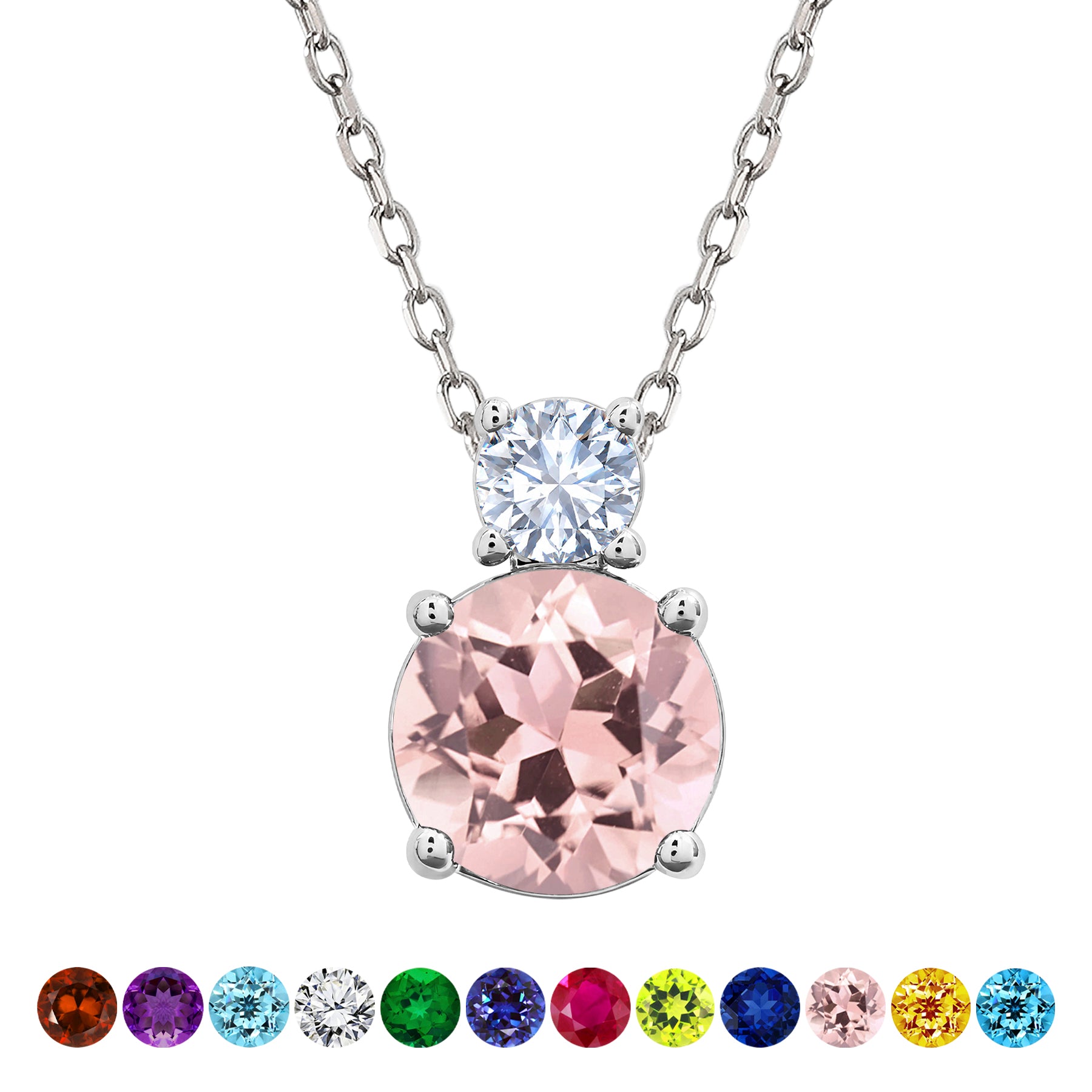 JeenMata 3.75 Carat October Pink Tourmaline Birthstone Necklace - Dangling Round Cut Necklace Pendant in White Gold Plating for Women
