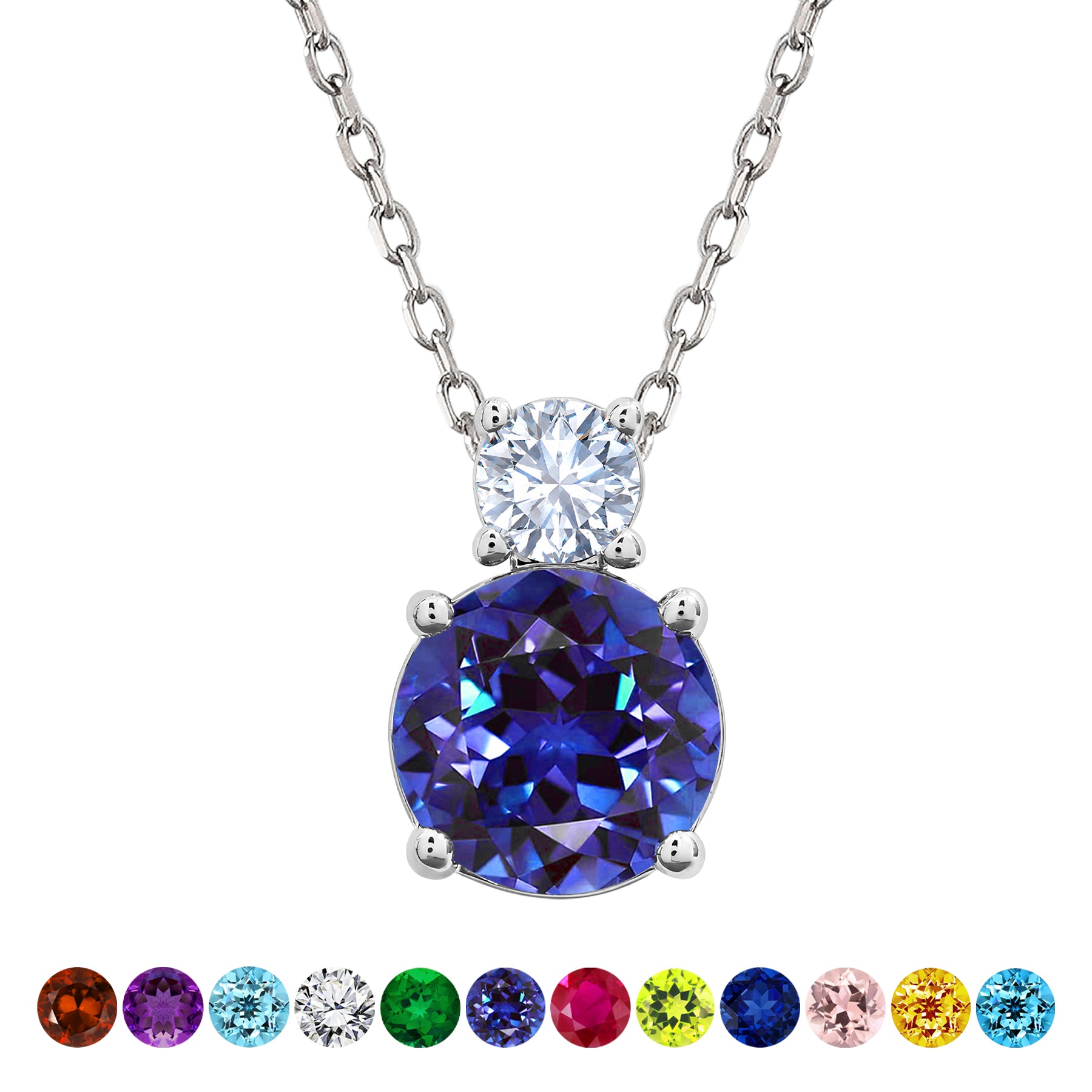 JeenMata 3.75 Carat June Alexandrite Birthstone Necklace - Dangling Round Cut Necklace Pendant in White Gold Plating for Women