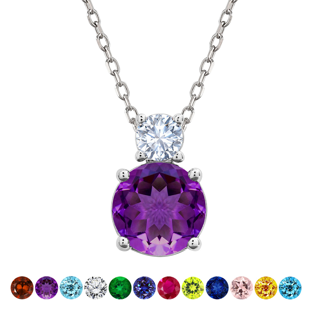 JeenMata 3.75 Carat February Amethyst Birthstone Necklace - Dangling Round Cut Necklace Pendant in White Gold Plating for Women