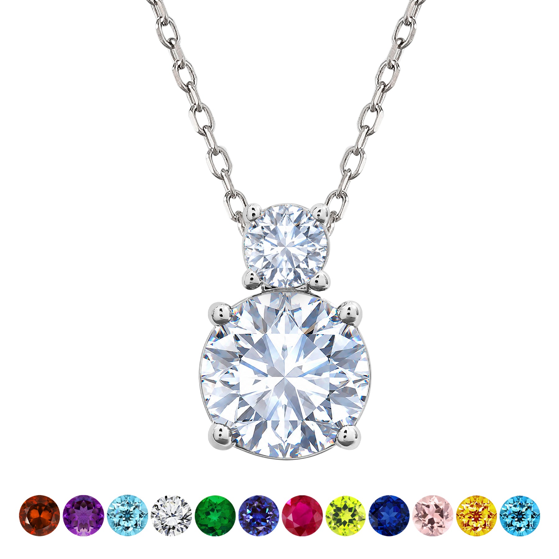 JeenMata 3.75 Carat April Cubic Zirconia Birthstone Necklace - Dangling Round Cut Necklace Pendant in White Gold Plating for Women