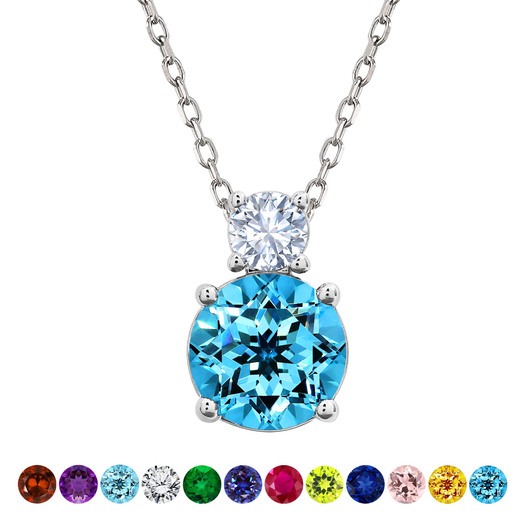 JeenMata 3.75 Carat December Blue Topaz Birthstone Necklace - Dangling Round Cut Necklace Pendant in White Gold Plating for Women