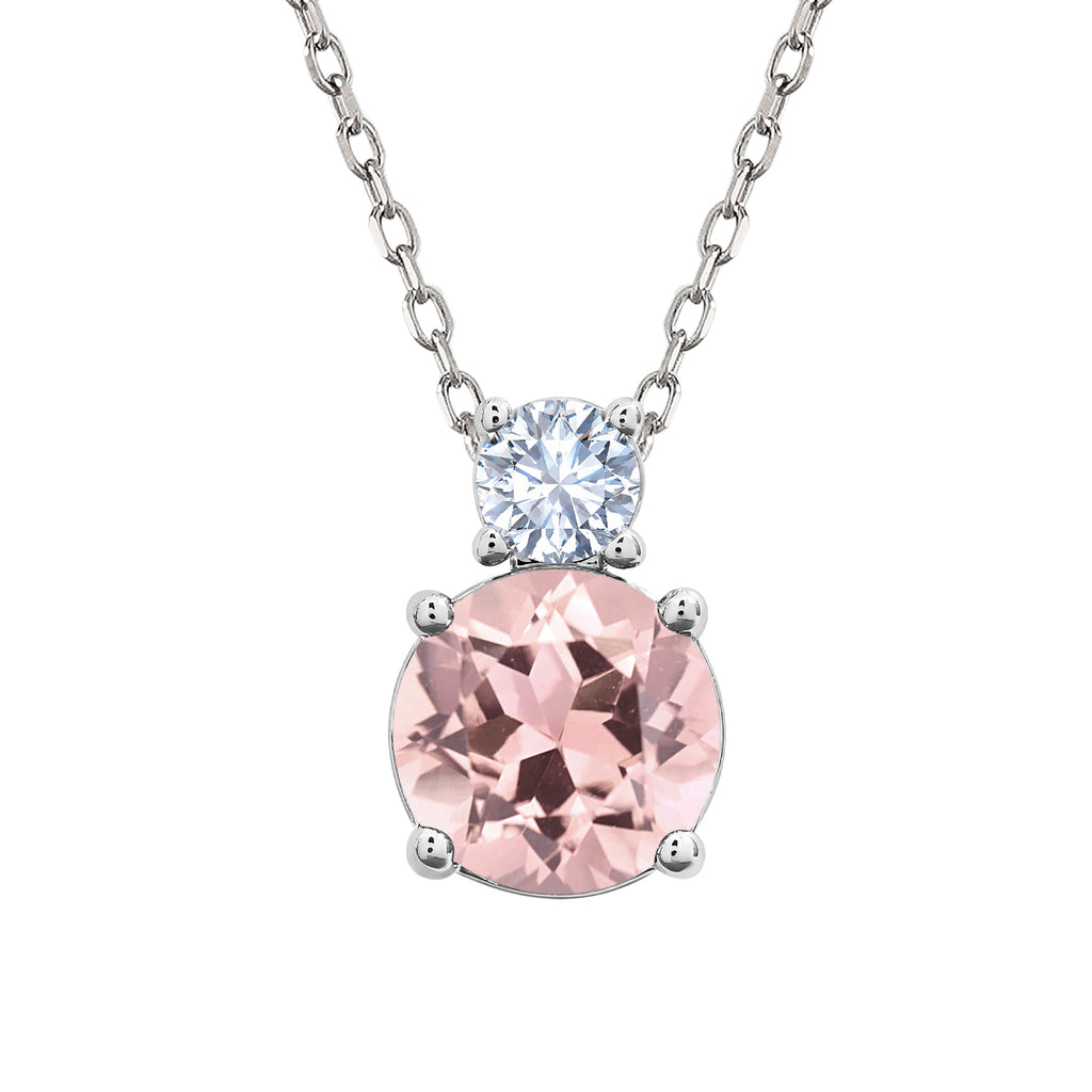 JeenMata 3.75 Carat October Pink Tourmaline Birthstone Necklace - Dangling Round Cut Necklace Pendant in White Gold Plating for Women