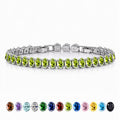 JeenMata 5.5 Carat August Peridot - Oval Cut Birthstone Tennis Bracelet Eternity Design - White Gold Plating, Female, Adult