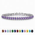 JeenMata 11 TCW February Amethyst - Oval Cut Birthstone Tennis Bracelet for Women in Eternity Design - White Gold Plating, Female, Adult