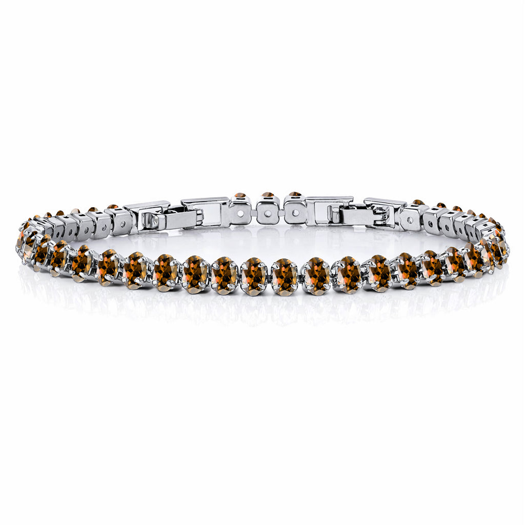 JeenMata 5.5 Carat January Garnet - Oval Cut Birthstone Tennis Bracelet Eternity Design - White Gold Plating, Female, Adult