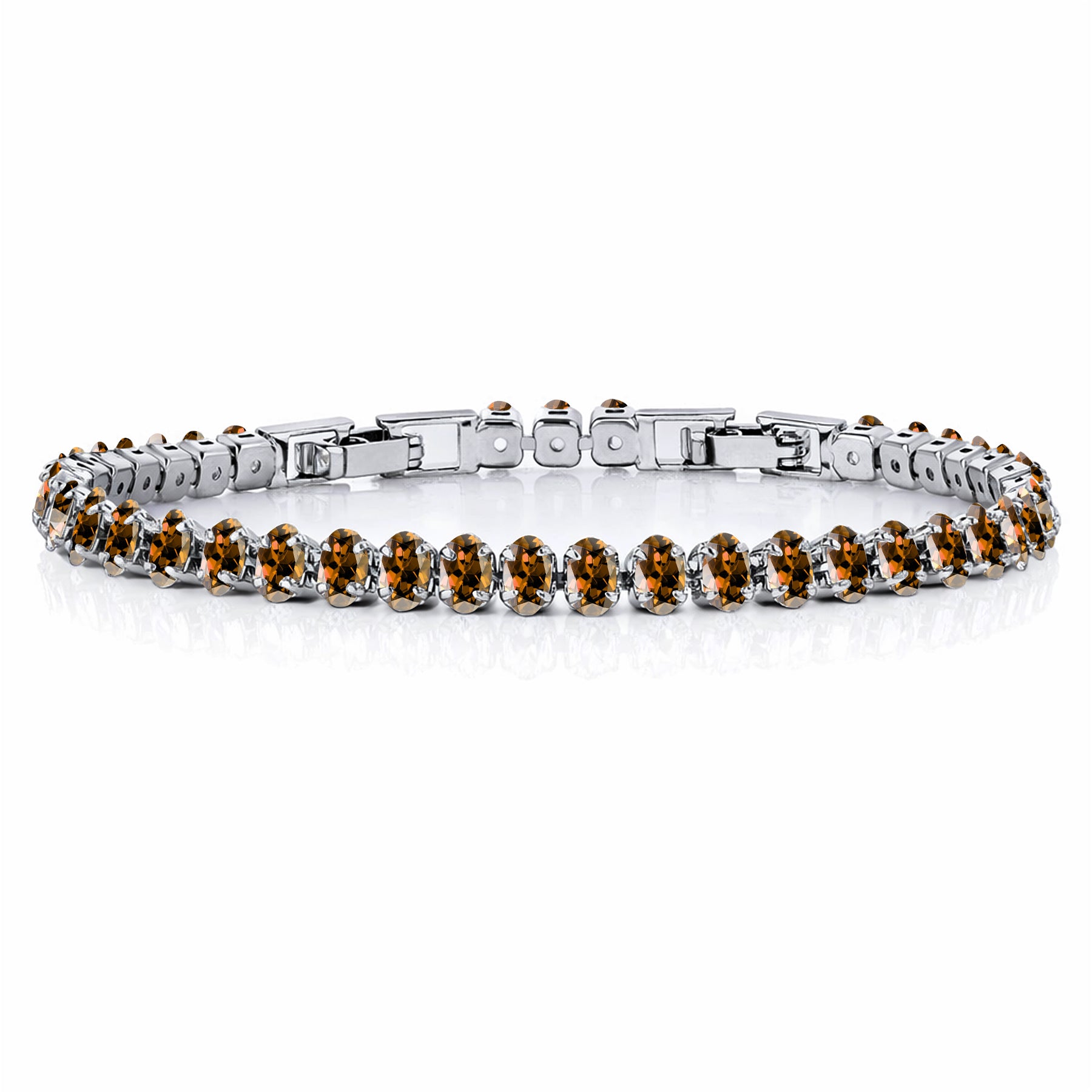JeenMata 5.5 Carat January Garnet - Oval Cut Birthstone Tennis Bracelet Eternity Design - White Gold Plating, Female, Adult