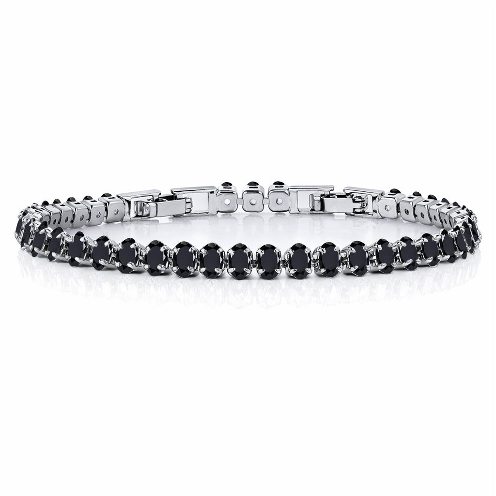 JeenMata 5.5 Carat Black Cubic Zirconia - Oval Cut Birthstone Tennis Bracelet Eternity Design - White Gold Plating, Female, Adult