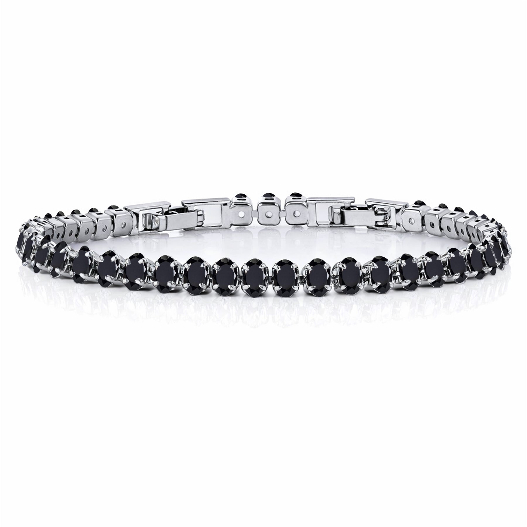 JeenMata 5.5 Carat Black Cubic Zirconia - Oval Cut Birthstone Tennis Bracelet Eternity Design - White Gold Plating, Female, Adult