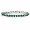 JeenMata 5.5 Carat May Emerald - Oval Cut Birthstone Tennis Bracelet Eternity Design - White Gold Plating, Female, Adult