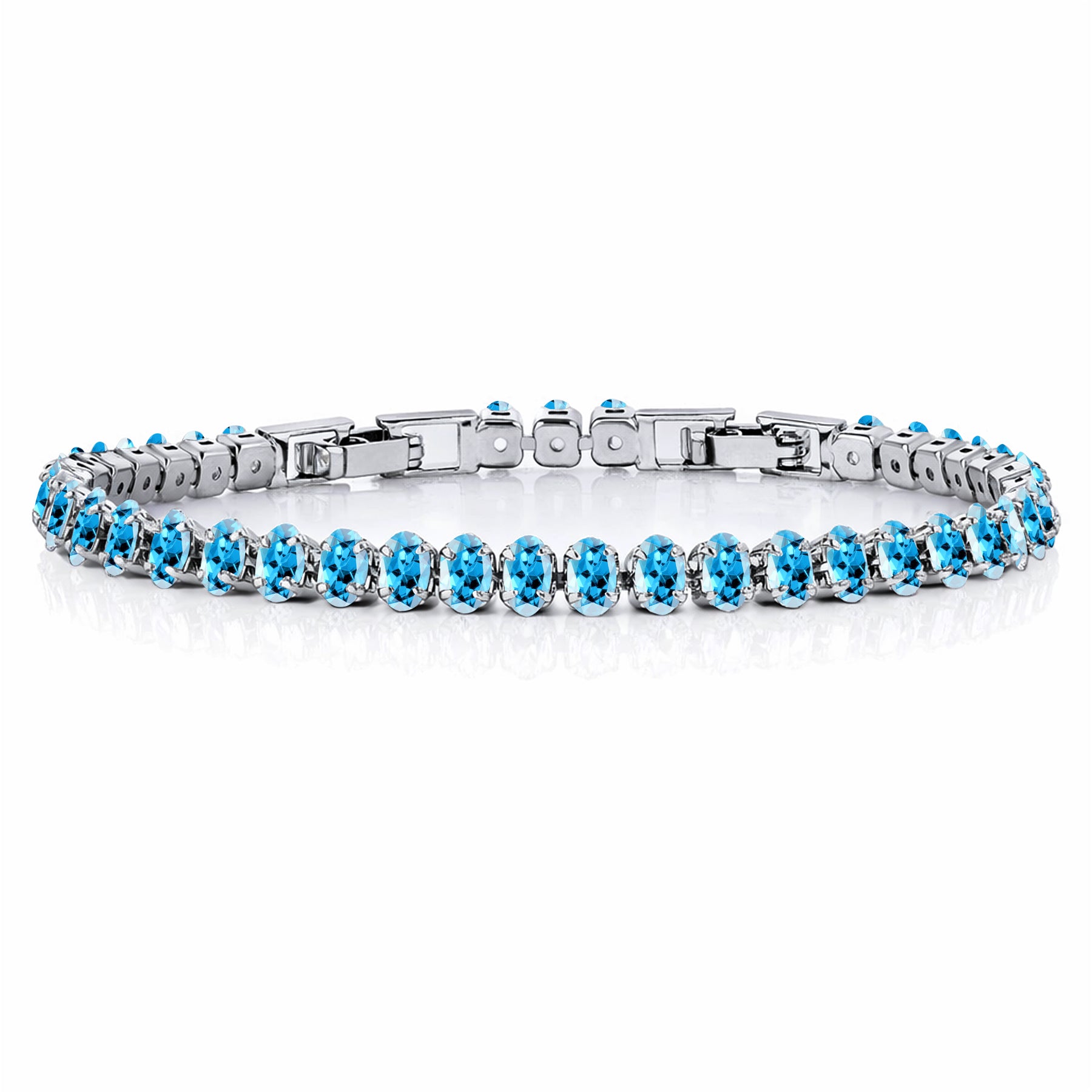 JeenMata 5.5 Carat December Blue Topaz - Oval Cut Birthstone Tennis Bracelet Eternity Design - White Gold Plating, Female, Adult