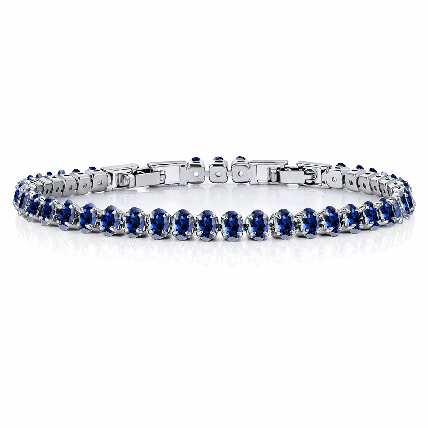 JeenMata 5.5 Carat September Blue Sapphire - Oval Cut Birthstone Tennis Bracelet Eternity Design - White Gold Plating, Female, Adult
