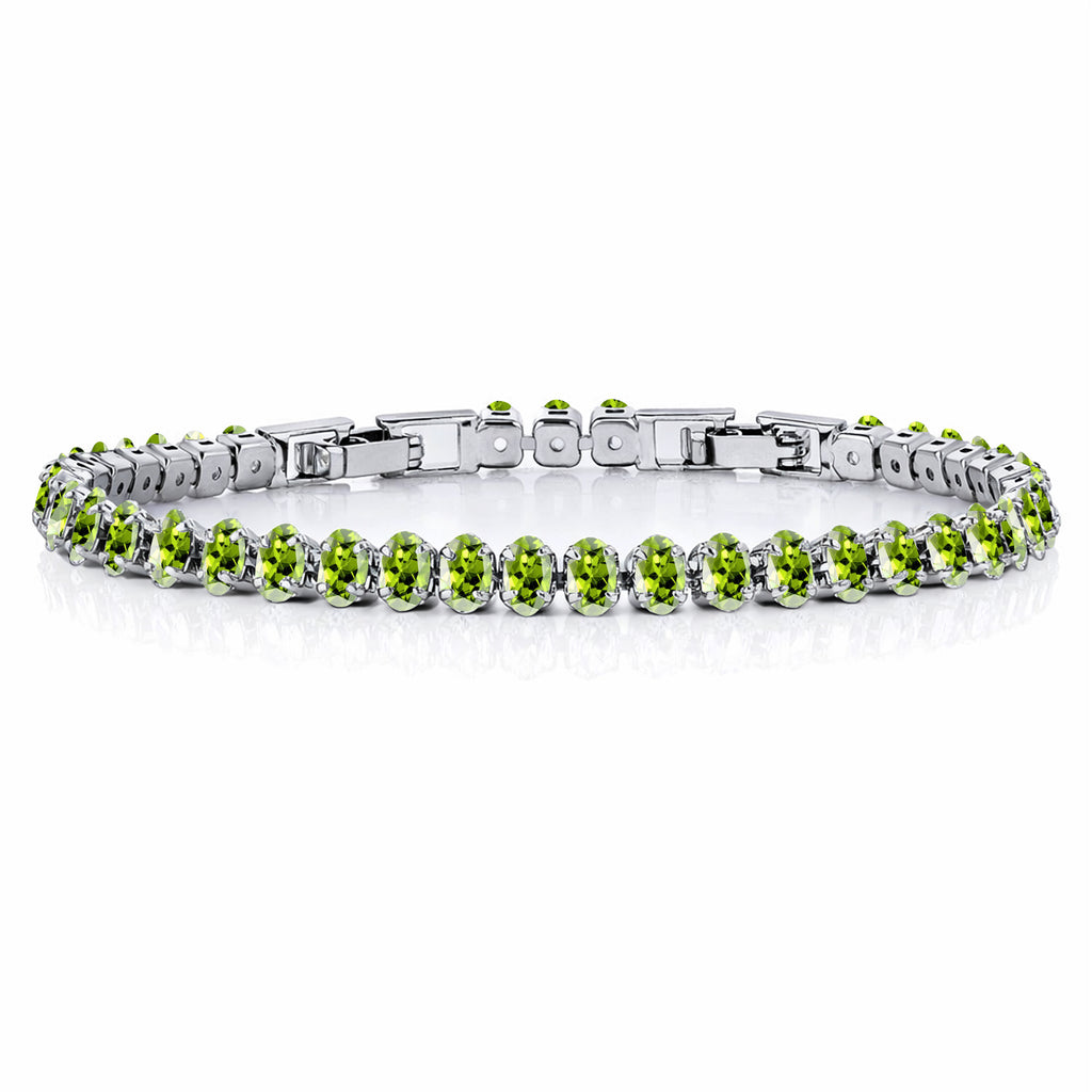 JeenMata 5.5 Carat August Peridot - Oval Cut Birthstone Tennis Bracelet Eternity Design - White Gold Plating, Female, Adult