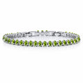 JeenMata 5.5 Carat August Peridot - Oval Cut Birthstone Tennis Bracelet Eternity Design - White Gold Plating, Female, Adult