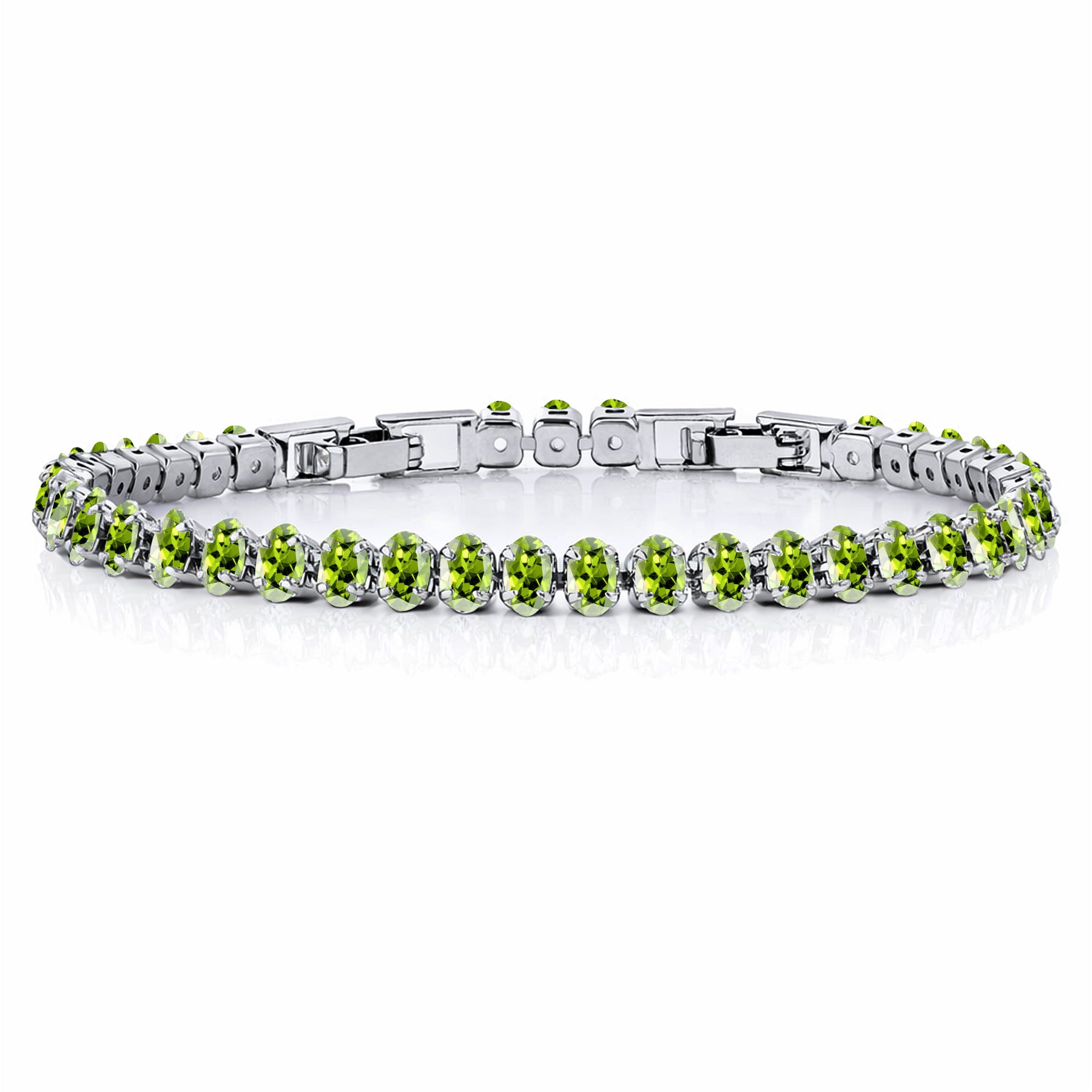 JeenMata 5.5 Carat August Peridot - Oval Cut Birthstone Tennis Bracelet Eternity Design - White Gold Plating, Female, Adult