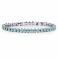 JeenMata 5.5 Carat March Aquamarine - Oval Cut Birthstone Tennis Bracelet Eternity Design - White Gold Plating, Female, Adult