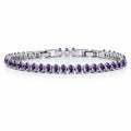 JeenMata 5.5 Carat February Amethyst - Oval Cut Birthstone Tennis Bracelet Eternity Design - White Gold Plating, Female, Adult