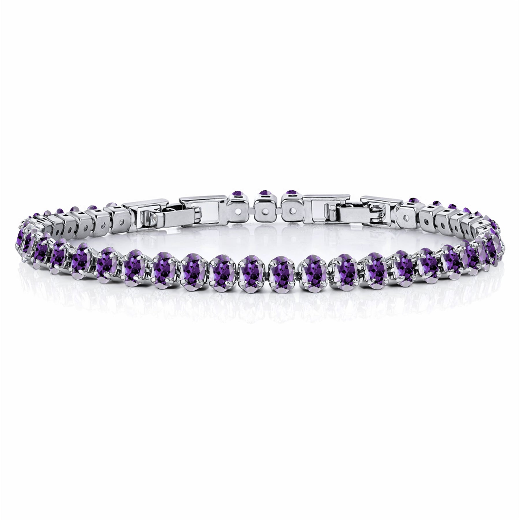 JeenMata 5.5 Carat February Amethyst - Oval Cut Birthstone Tennis Bracelet Eternity Design - White Gold Plating, Female, Adult