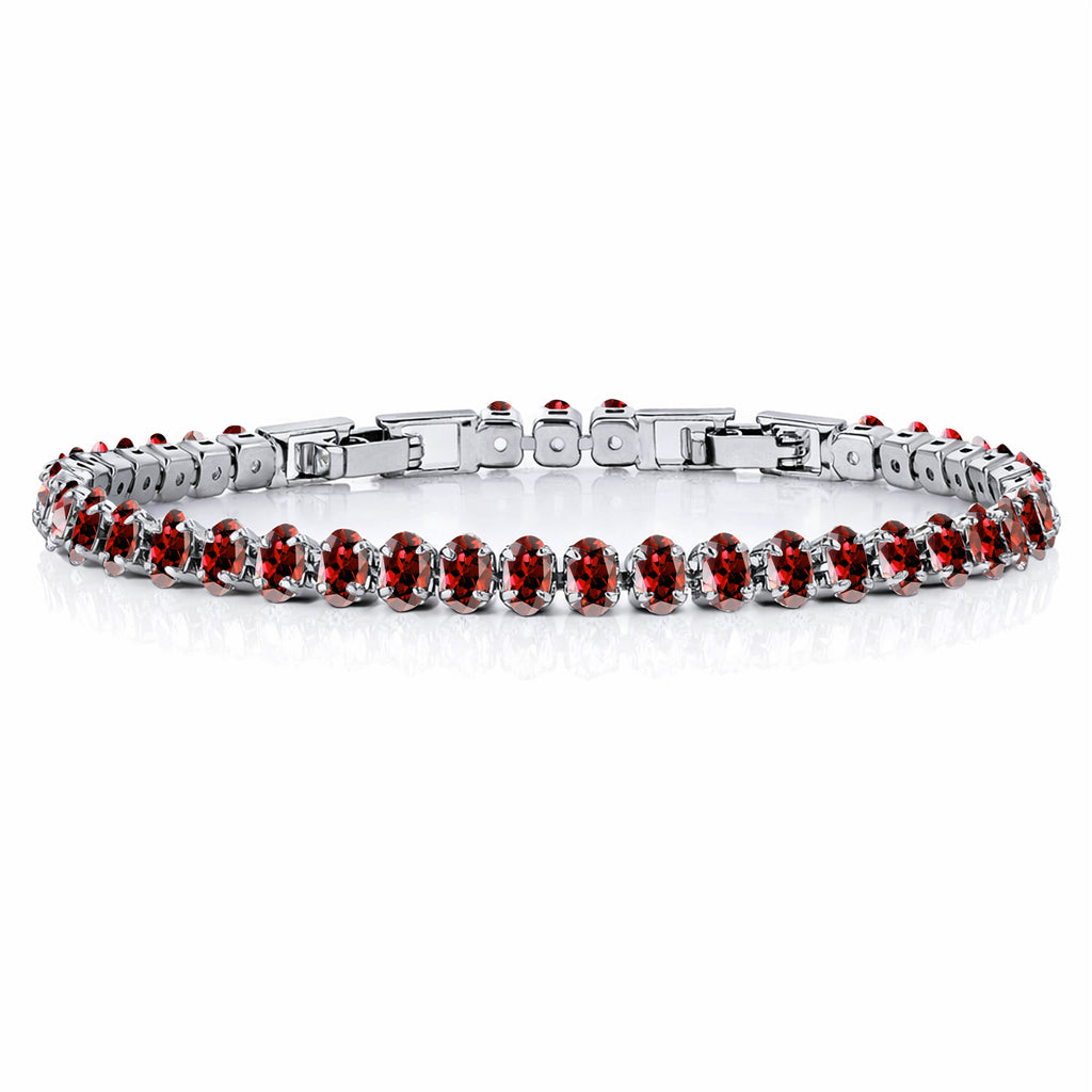 JeenMata 5.5 Carat July Ruby - Oval Cut Birthstone Tennis Bracelet Eternity Design - White Gold Plating, Female, Adult