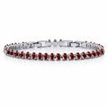 JeenMata 5.5 Carat July Ruby - Oval Cut Birthstone Tennis Bracelet Eternity Design - White Gold Plating, Female, Adult