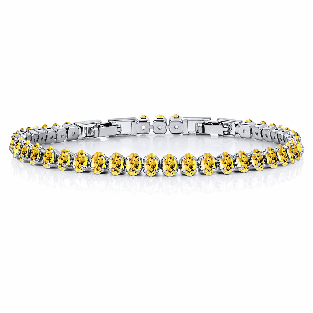 JeenMata 5.5 Carat November Citrine - Oval Cut Birthstone Tennis Bracelet Eternity Design - White Gold Plating, Female, Adult