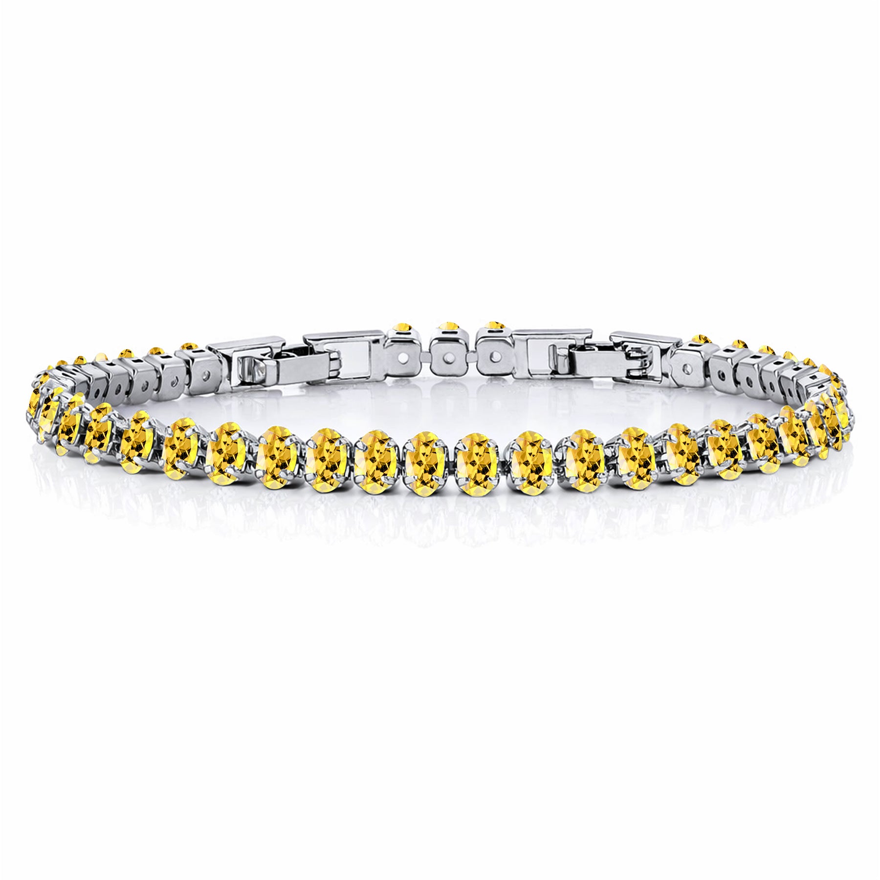 JeenMata 5.5 Carat November Citrine - Oval Cut Birthstone Tennis Bracelet Eternity Design - White Gold Plating, Female, Adult