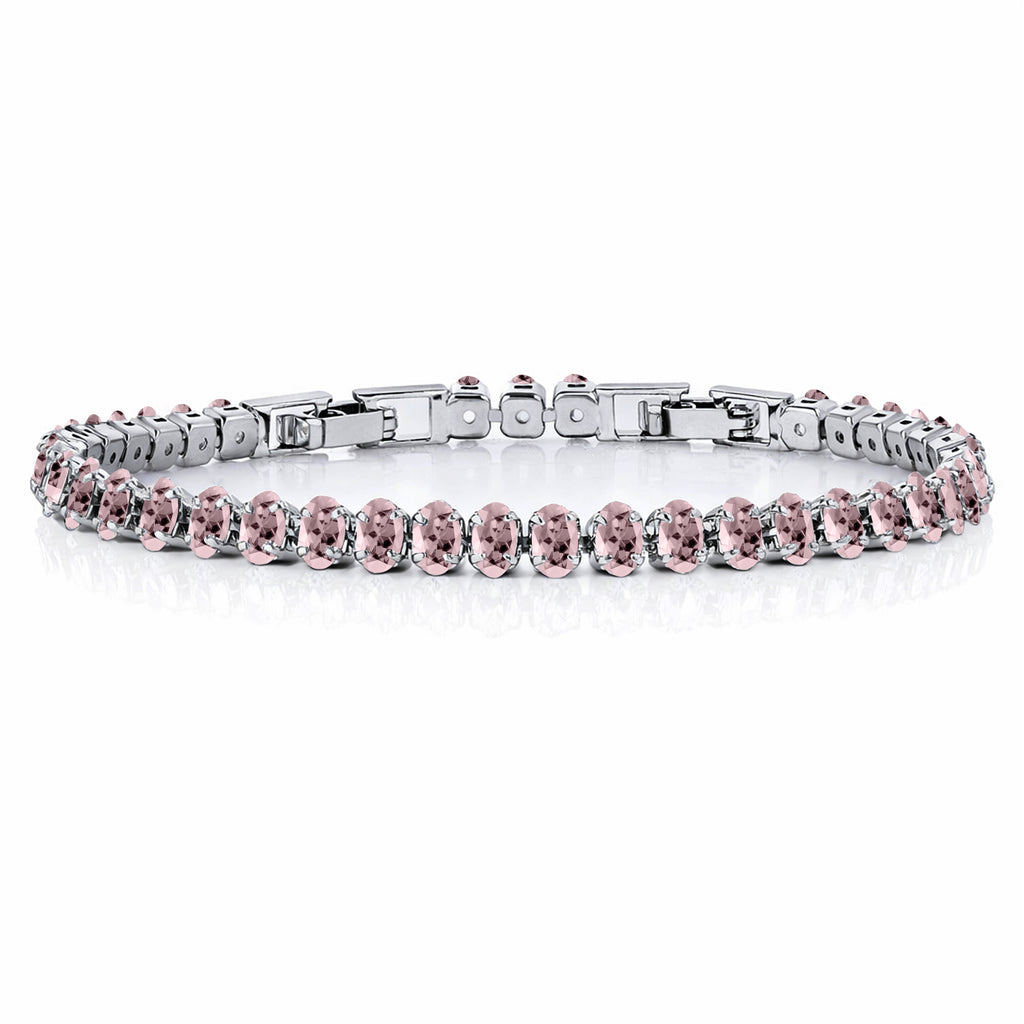 JeenMata 5.5 Carat October Pink Tourmaline - Oval Cut Birthstone Tennis Bracelet Eternity Design - White Gold Plating, Female, Adult