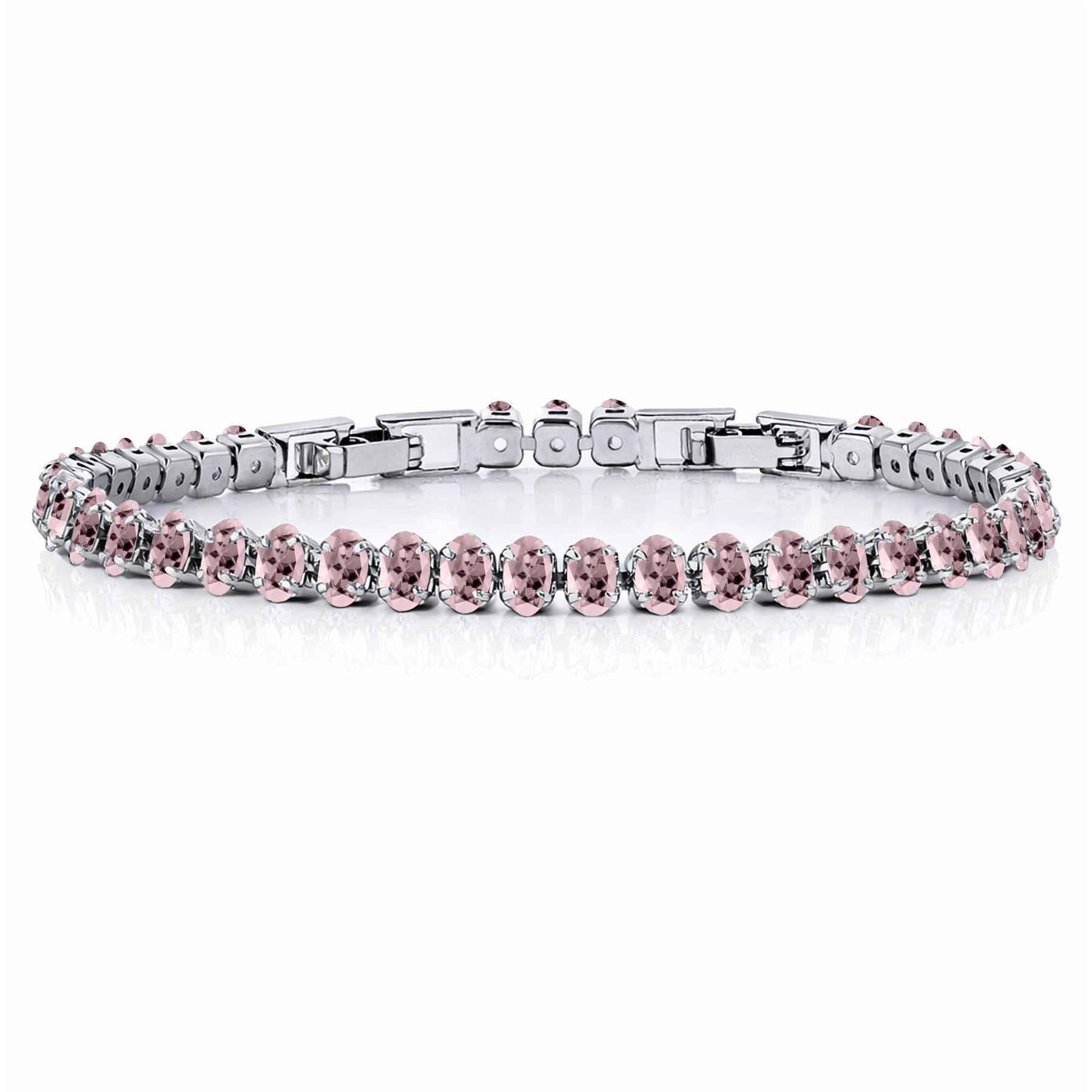 JeenMata 5.5 Carat October Pink Tourmaline - Oval Cut Birthstone Tennis Bracelet Eternity Design - White Gold Plating, Female, Adult