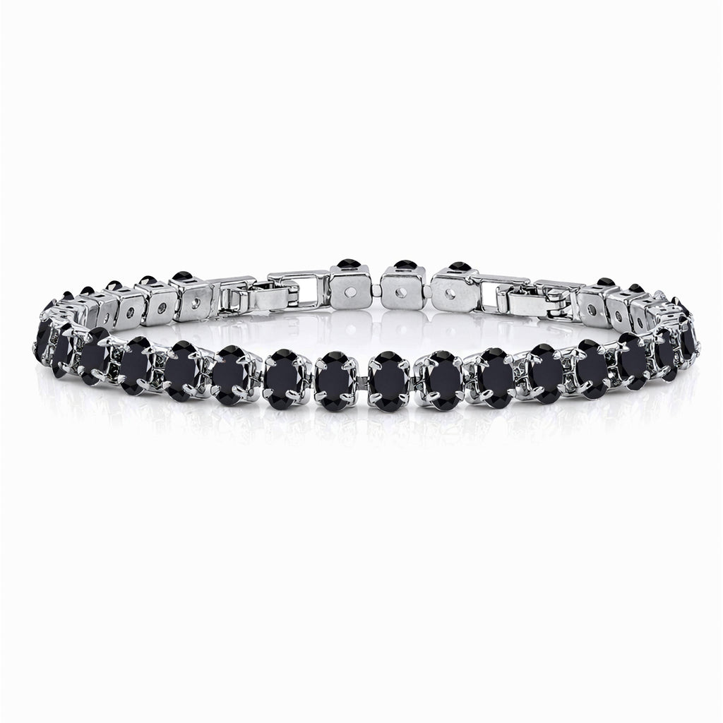 JeenMata 11 TCW Black Cubic Zirconia - Oval Cut Birthstone Tennis Bracelet for Women in Eternity Design - White Gold Plating, Female, Adult