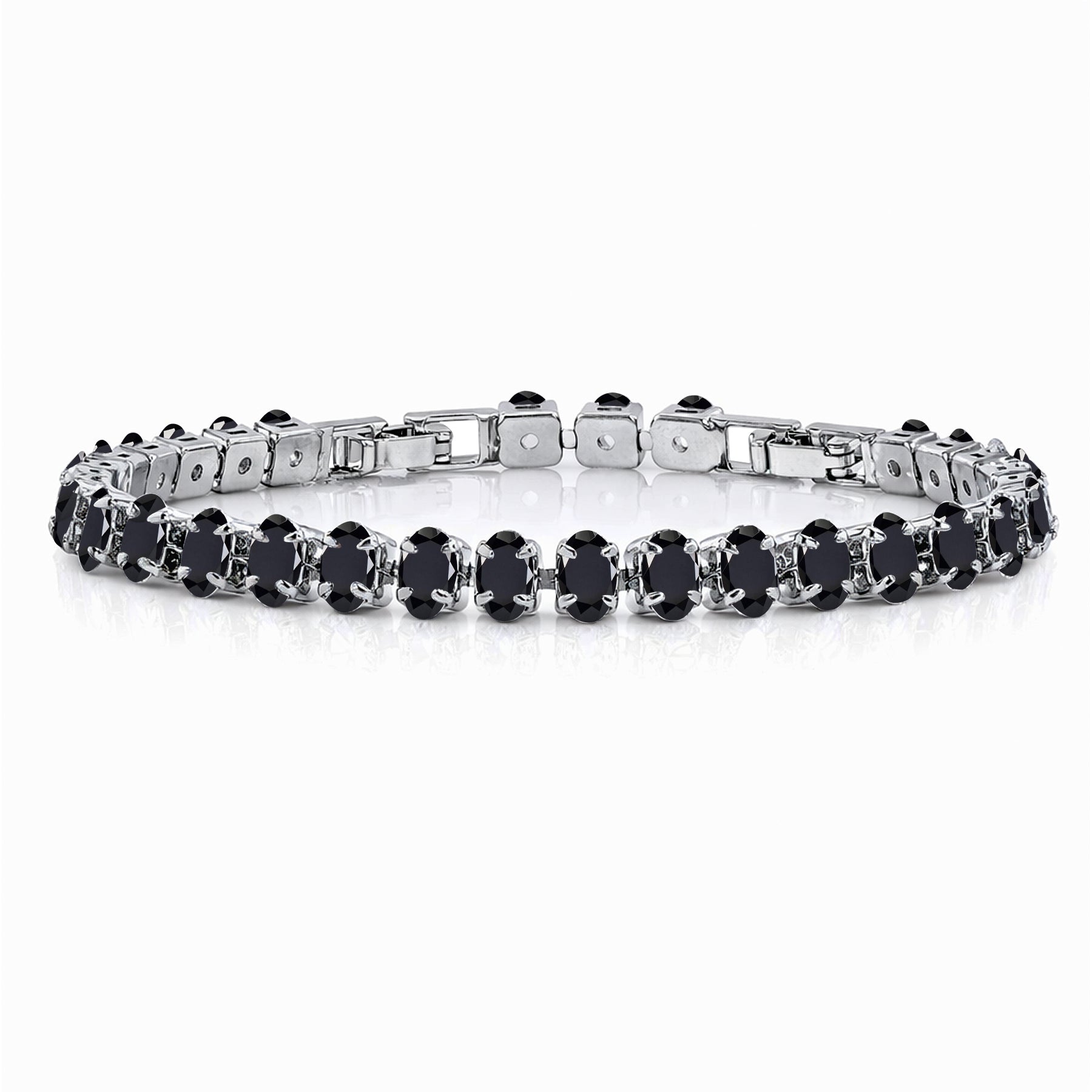 JeenMata 11 TCW Black Cubic Zirconia - Oval Cut Birthstone Tennis Bracelet for Women in Eternity Design - White Gold Plating, Female, Adult