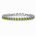 JeenMata 11 TCW August Peridot - Oval Cut Birthstone Tennis Bracelet for Women in Eternity Design - White Gold Plating, Female, Adult