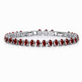 JeenMata 11 TCW July Ruby - Oval Cut Birthstone Tennis Bracelet for Women in Eternity Design - White Gold Plating, Female, Adult