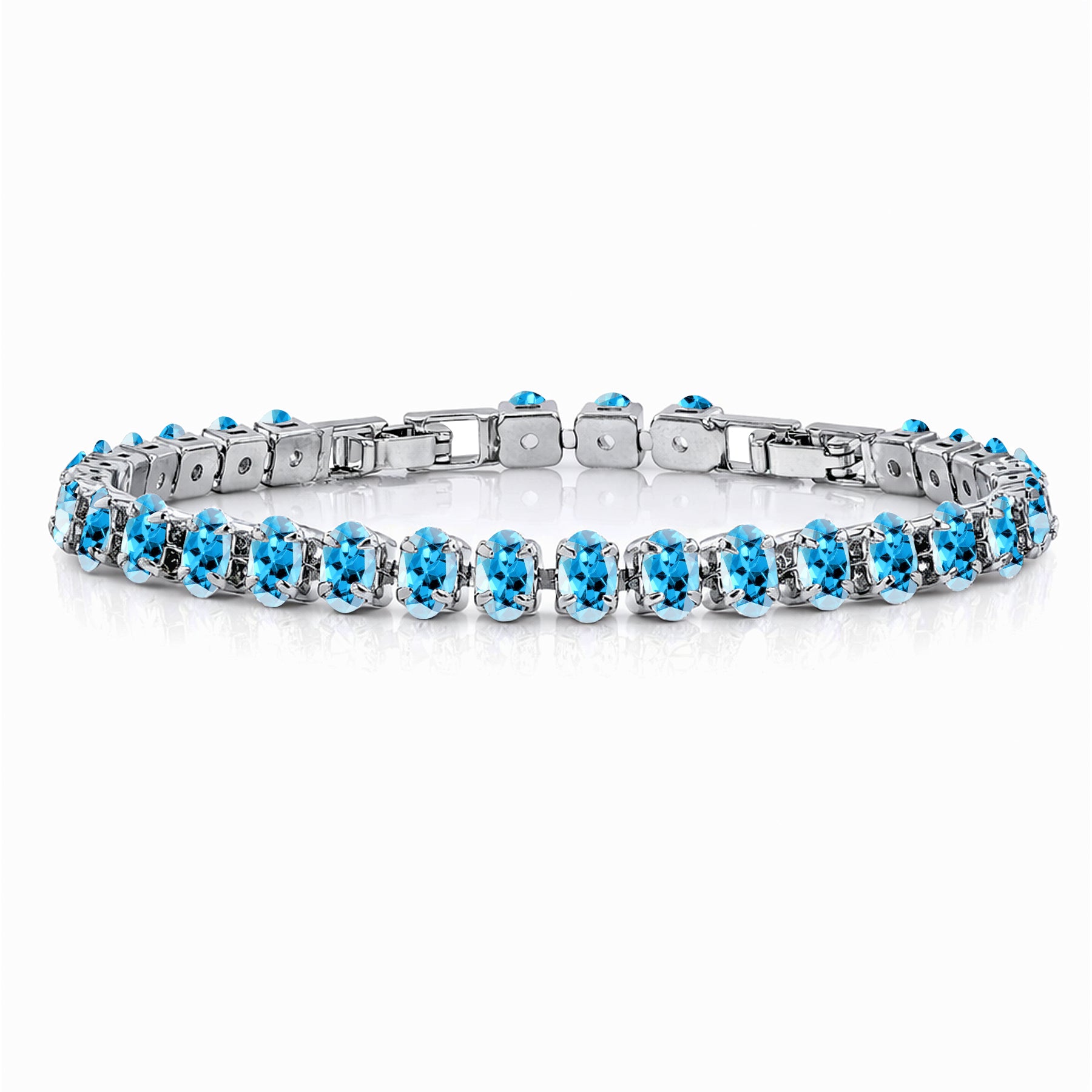 JeenMata 11 TCW December Blue Topaz - Oval Cut Birthstone Tennis Bracelet for Women in Eternity Design - White Gold Plating, Female, Adult