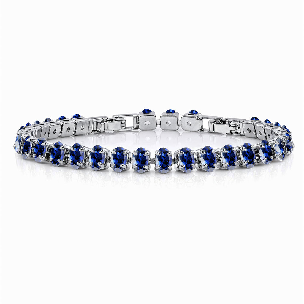 JeenMata 11 TCW June Alexandrite - Oval Cut Birthstone Tennis Bracelet for Women in Eternity Design - White Gold Plating, Female, Adult