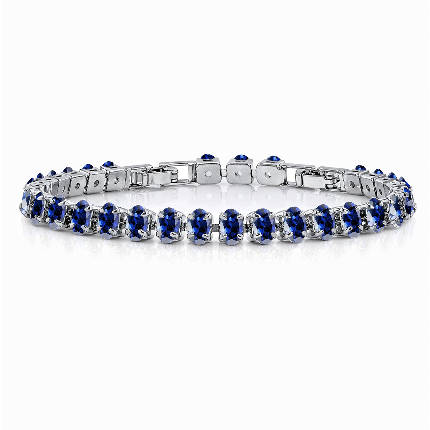 JeenMata 11 TCW June Alexandrite - Oval Cut Birthstone Tennis Bracelet for Women in Eternity Design - White Gold Plating, Female, Adult