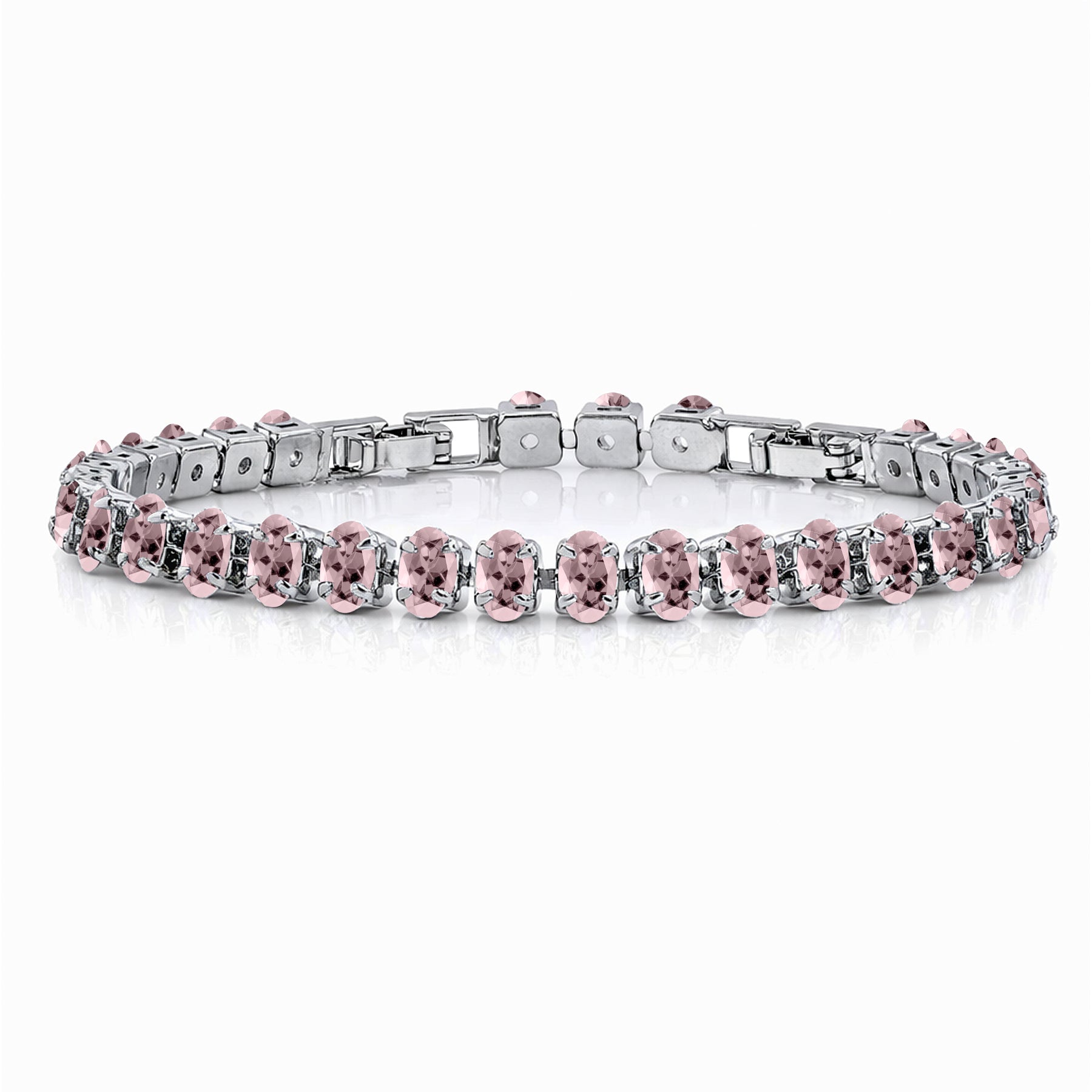 JeenMata 11 TCW October Pink Tourmaline - Oval Cut Birthstone Tennis Bracelet for Women in Eternity Design - White Gold Plating, Female, Adult