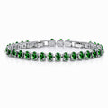 JeenMata 11 TCW May Emerald - Oval Cut Birthstone Tennis Bracelet for Women in Eternity Design - White Gold Plating, Female, Adult