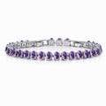 JeenMata 11 TCW February Amethyst - Oval Cut Birthstone Tennis Bracelet for Women in Eternity Design - White Gold Plating, Female, Adult